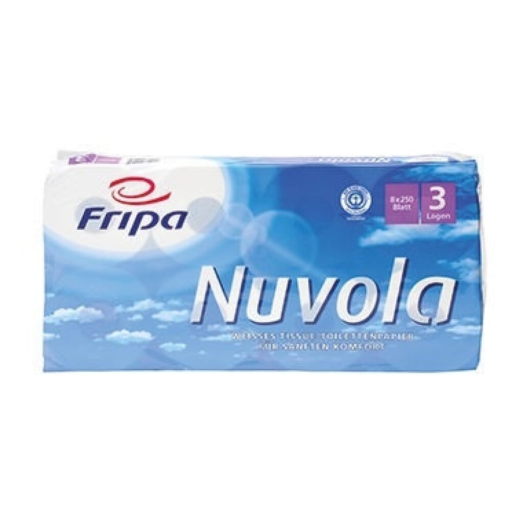 Fripa Toilettenpapier Nuvola 1200801 3lagig weiß 8 Rl./Pack. Produktabbildung: Fripa Toilettenpapier Nuvola 1200801 3lagig weiß 8 Rl./Pack.