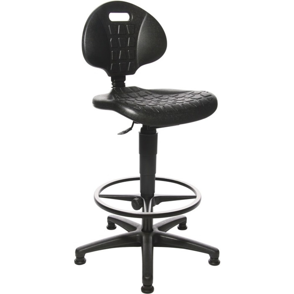 Illustration du produit: Chaise de travail pivotante Topstar® Tec 20, mousse polyuréthane noir, patins + anneau repose-pieds, 590-840 mm