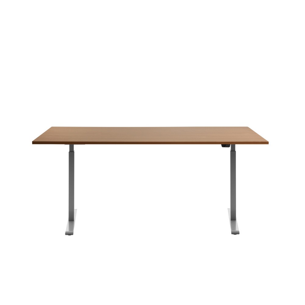Produktabbildung: Topstar® Elektrisch höhenverstellbarer Schreibtisch E-Table, T-Fuß, BxT 1.800 x 800 mm, Buche/lichtgrau
