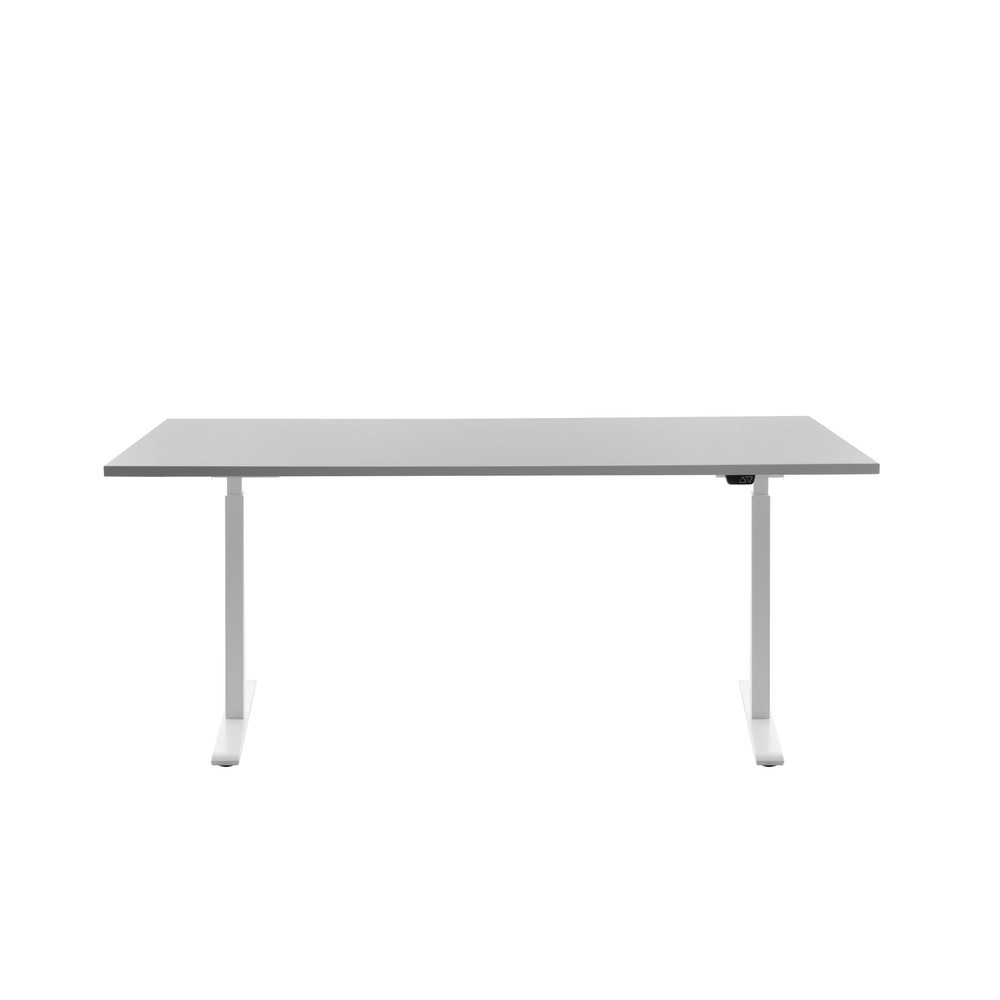 Produktabbildung: Topstar® Elektrisch höhenverstellbarer Schreibtisch E-Table, T-Fuß, BxT 1.800 x 800 mm, grau/weiß
