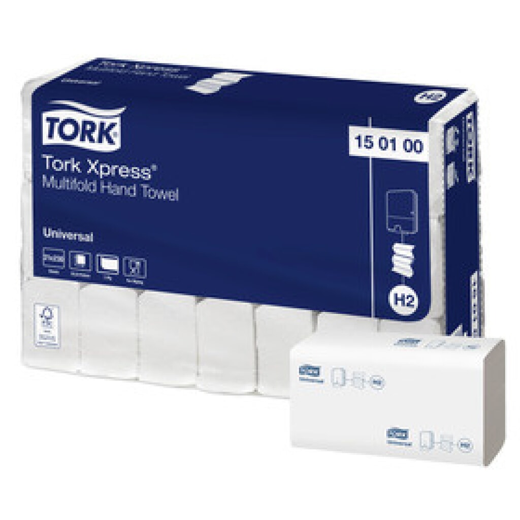 TORK® 150100 Xpress Multifold Handtücher Universal, 1-lagig für Spendersystem H2 , 1 VE = 21 Bündel à 230 Tücher (4830 Tücher), Farbe: weiß Produktabbildung: TORK® 150100 Xpress Multifold Handtücher Universal, 1-lagig für Spendersystem H2 , 1 VE = 21 Bündel à 230 Tücher (4830 Tücher), Farbe: weiß