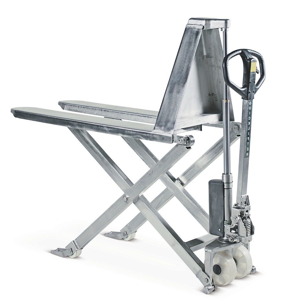 Imagen del producto: Transpaleta de tijera de acero inoxidable, capacidad de carga 1.000 kg, longitud de horquilla 1.150 mm