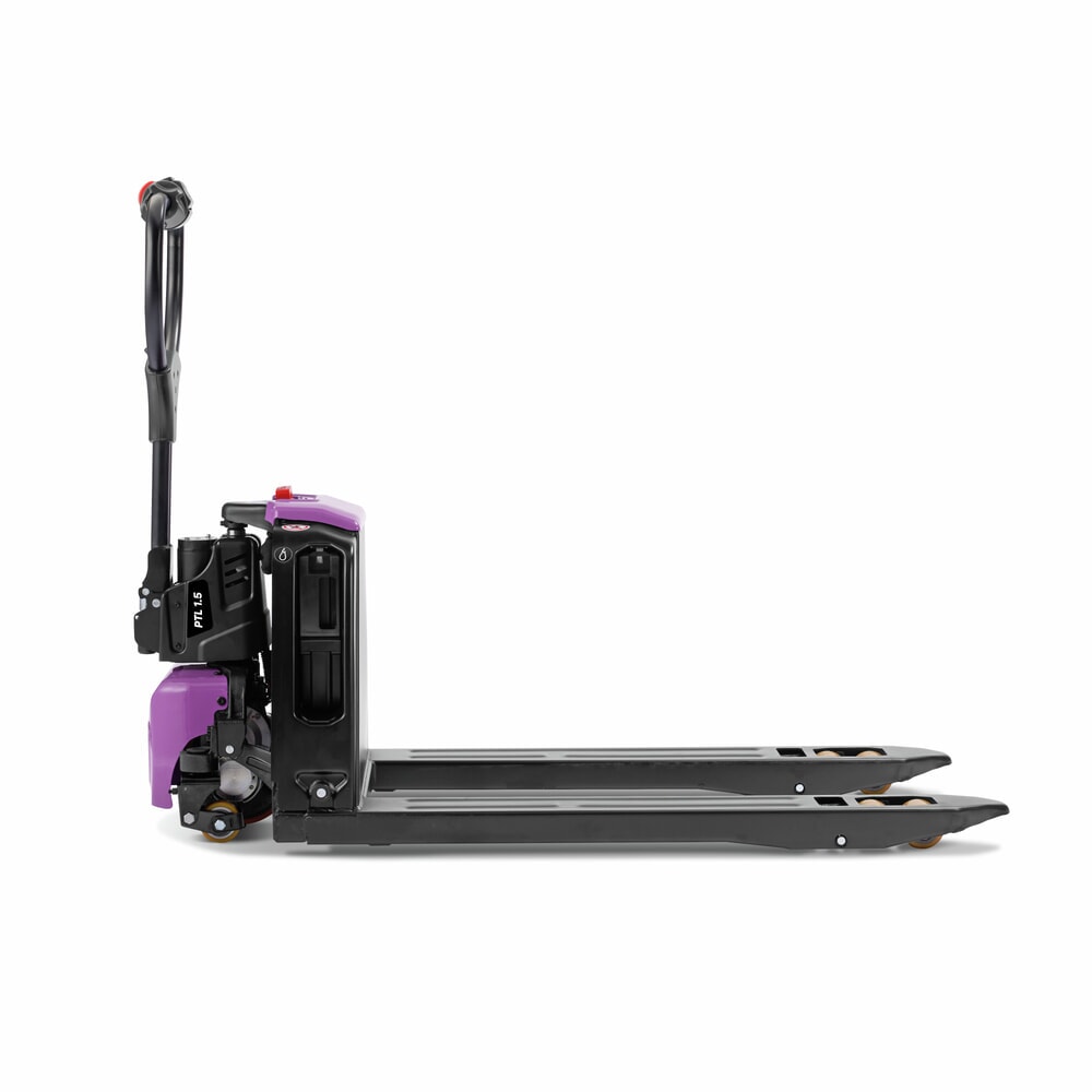 N° de l'image du produit 5 : Transpalette électrique AntOn by Jungheinrich PTL 1.5 avec roues de support, extra-large pour palettes spéciales, capacité de charge 1 500 kg, longueur de fourche 1.150 mm