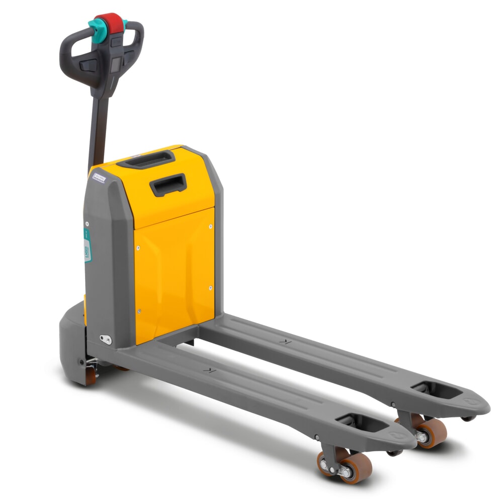 Illustration du produit: Transpalette électrique Jungheinrich AME 18, capacité de charge 1 800 kg, longueur de fourche 1 150 mm, largeur de fourche spéciale 670 mm, galets tandem