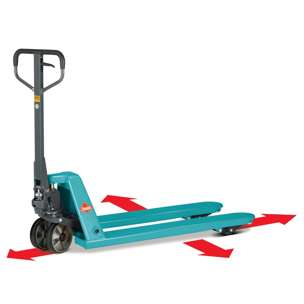 N° de l'image du produit 1 : Transpalette manuel 4 voies Ameise® PTM 2.5 Cross, capacité de charge 2 500 kg / 1 500 kg, longueur des fourches 1 150 mm, polyuréthane