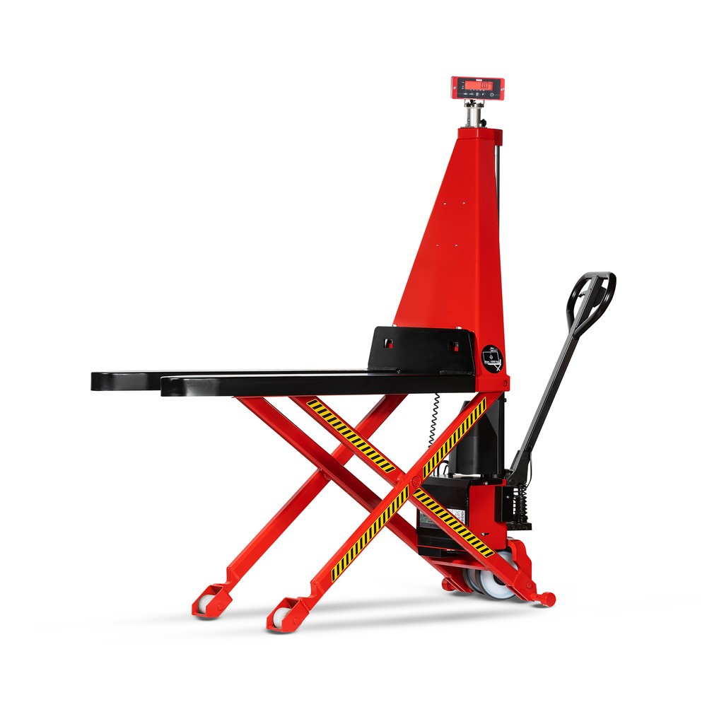 N° de l'image du produit 3 : Ravas Transpalette à ciseaux avec balance, électrohydraulique, capacité de charge 1 000 kg, longueur des fourches 1 200 mm, polyuréthane, avec affichage multi-plages