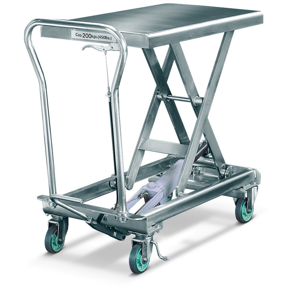 Immagine del prodotto: Transpallet a pantografo con piano elevatore in acciaio inox, portata 150 kg, da 700 x 450 mm