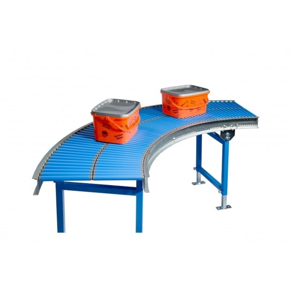 Número de imagen del producto 2: Pequeño transportador de rodillos, rodillos de plástico, curva 45°, eje de resorte, Ø 20 mm, ancho de banda 200 mm