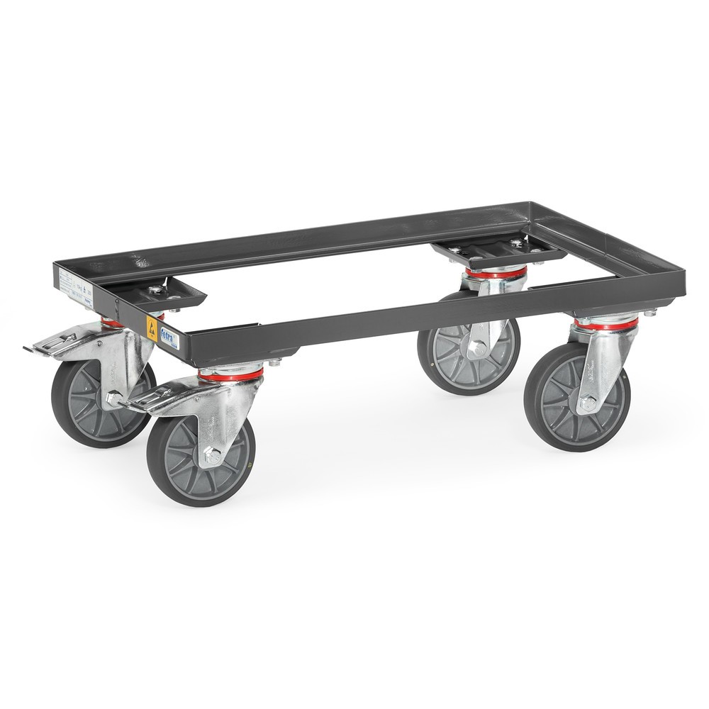 Zdjęcie produktu: Transporter na kółkach do pojemników Euro fetra® ESD, udźwig 250 kg, powierzchnia ładunkowa 405 x 605 mm, bez półki