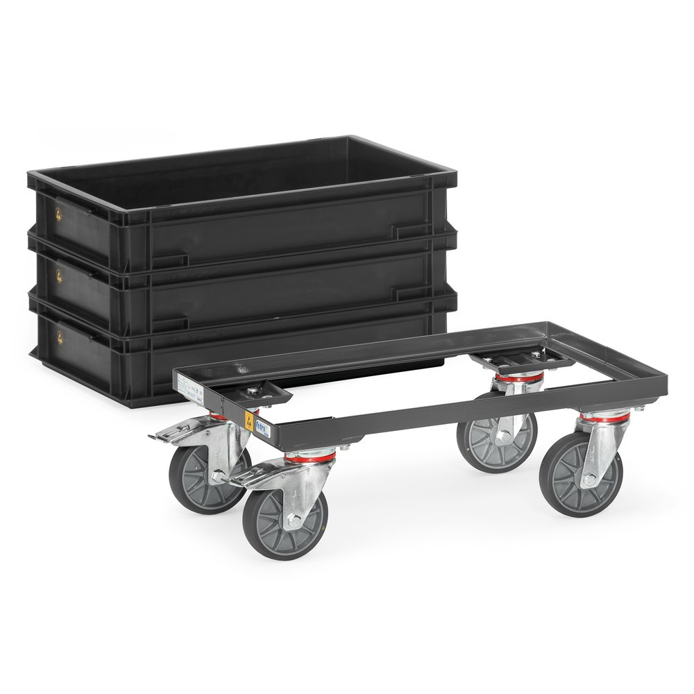 Zdjęcie produktu nr 3: Transporter na kółkach do pojemników Euro fetra® ESD, udźwig 250 kg, powierzchnia ładunkowa 405 x 605 mm, bez półki