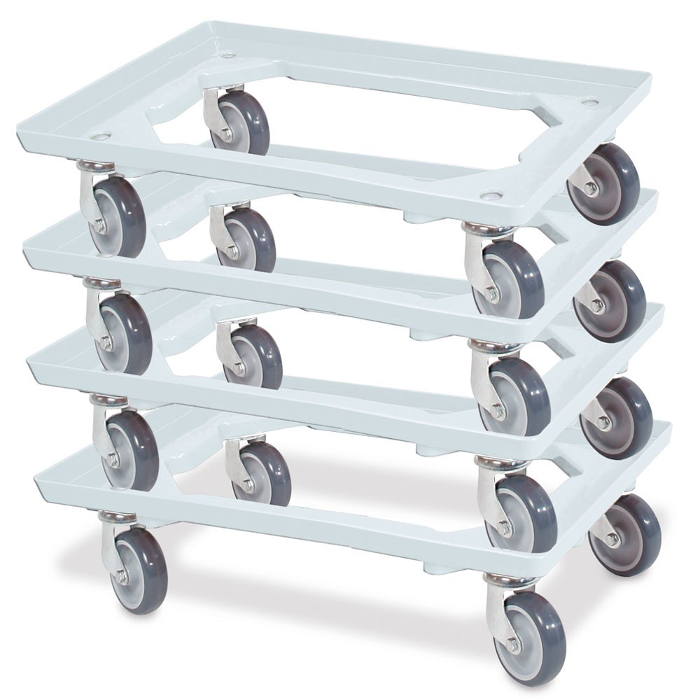 Produktabbildung Nr. 2: Transportroller für Euro-Stapelbehälter 600x400 mm weiß, 4 Lenkrollen, graue Gummiräder