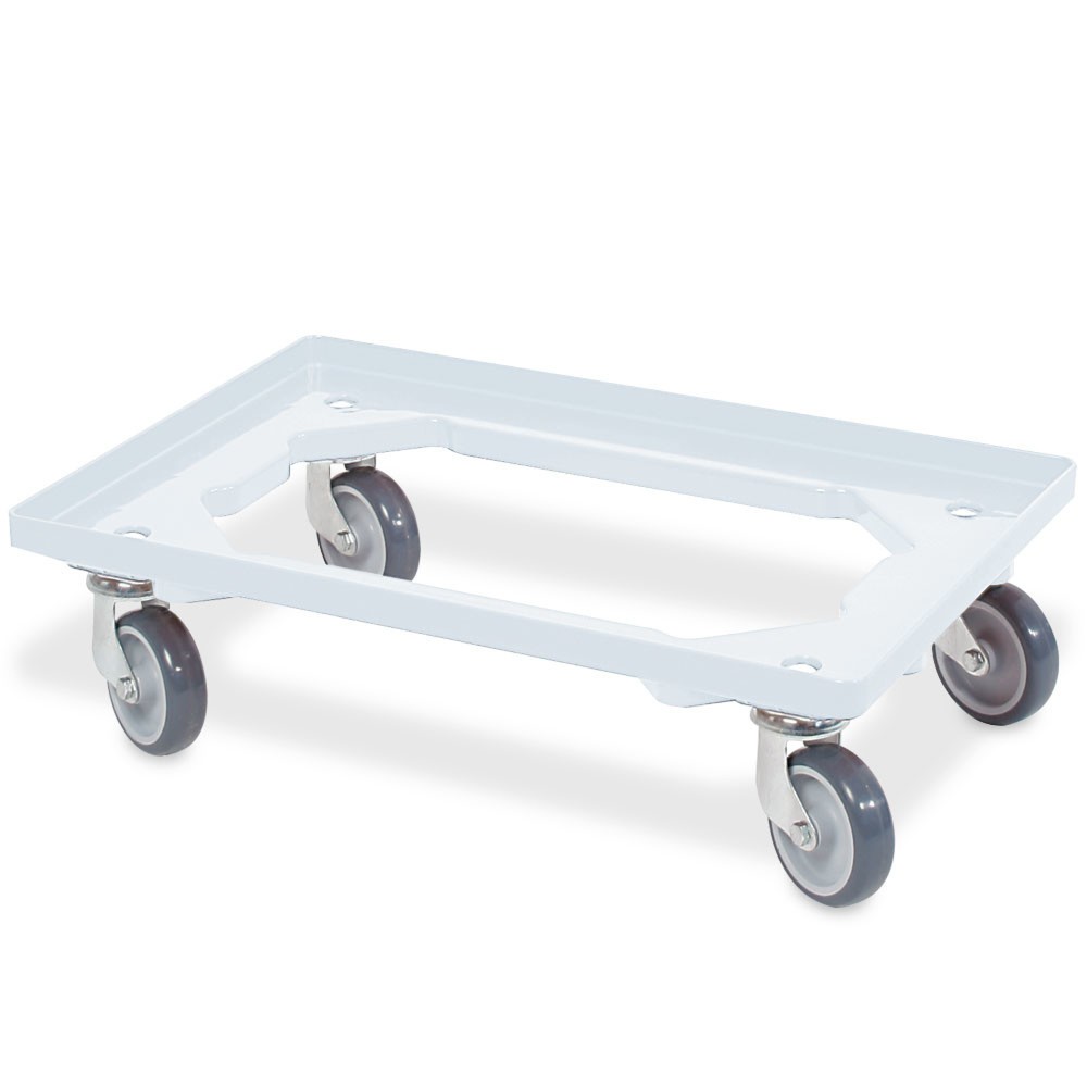 Produktabbildung Nr. 1: Transportroller für Euro-Stapelbehälter 600x400 mm weiß, 4 Lenkrollen, graue Gummiräder