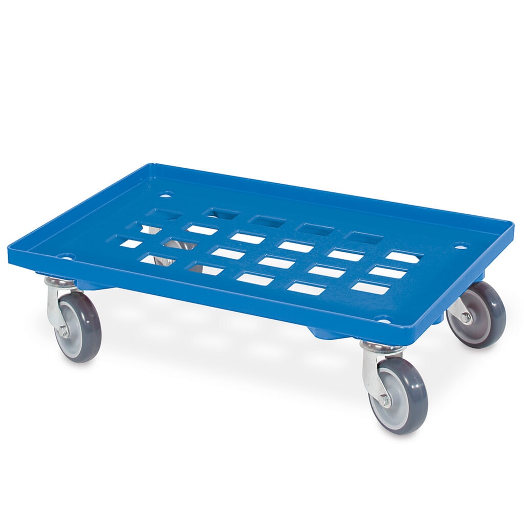 Transportroller für Eurobehälter 600 x 400 mm, mit Gitterdeck, TK 250 kg, blau Produktabbildung: Transportroller für Eurobehälter 600 x 400 mm, mit Gitterdeck, TK 250 kg, blau