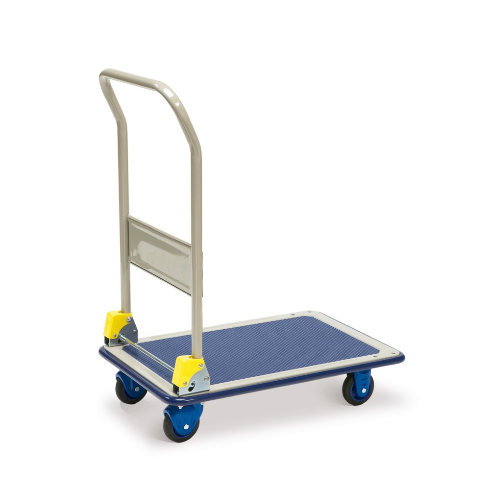 Produktabbildung: Transportwagen, verstärkte Stahlblech-Ladefläche, mit Schiebebügel, LF BxT 480 x 740 mm