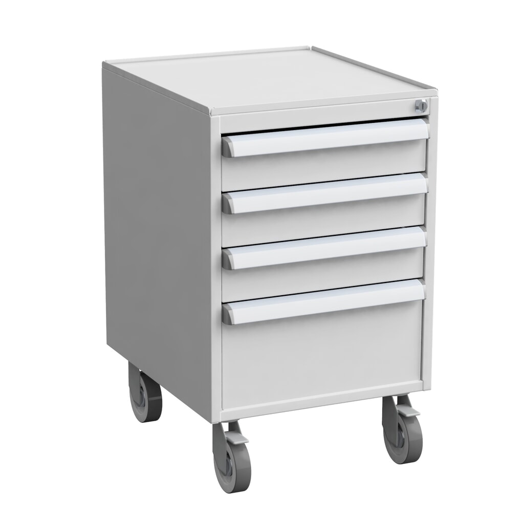 Produktabbildung: TRESTON Schubladenblock 45/56-3 Standard, ESD, HxBxT 700 x 450 x 520 mm, Schubladen: 3x 100 mm, 1x 200 mm, mit Rollen und Abdeckung