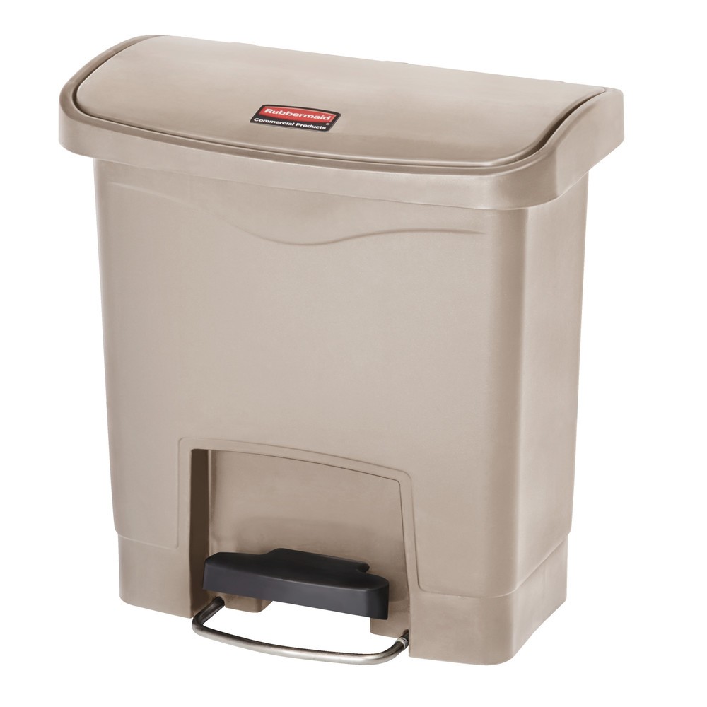 Produktabbildung: Tret-Abfallbehälter Rubbermaid Slim Jim® mit Pedal an der Breitseite, Kunststoff, 15 l, beige