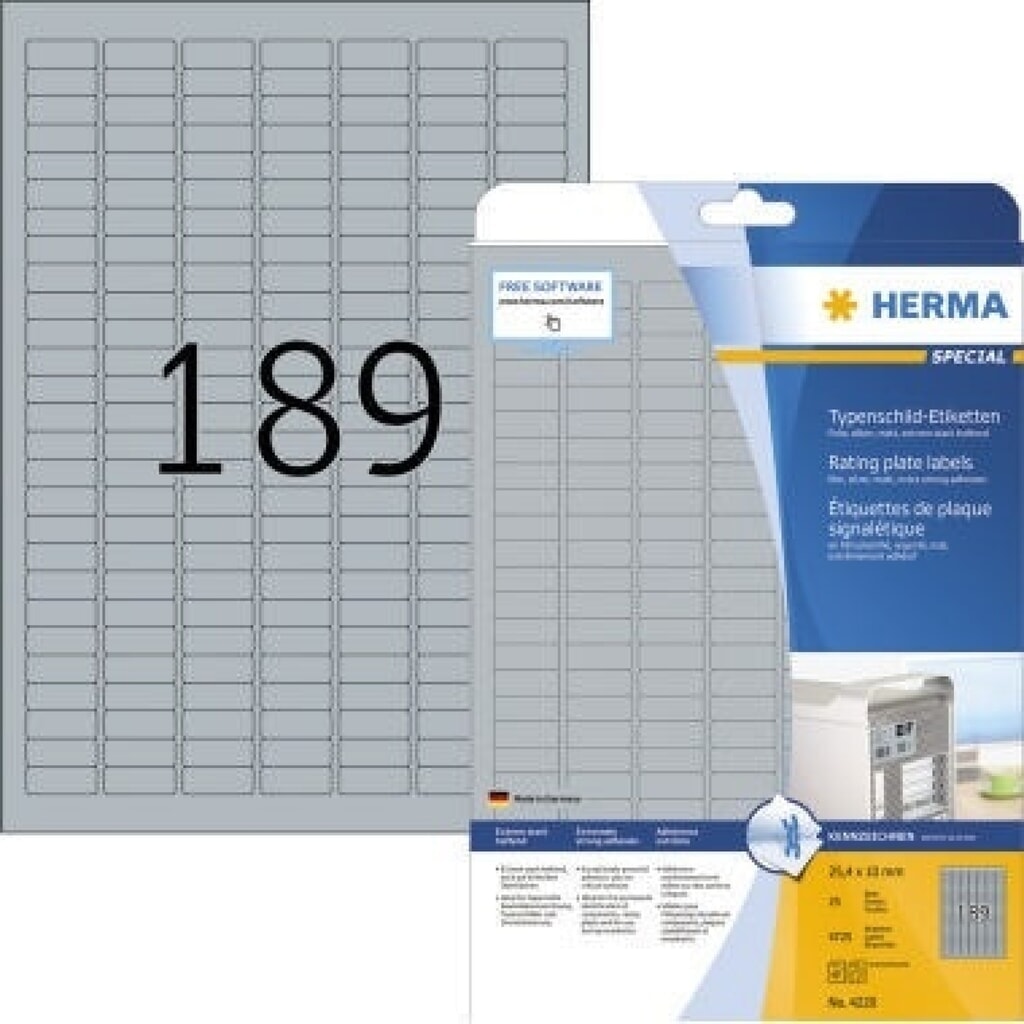 Produktabbildung: HERMA Etikett Typenschild 4220 25x10mm silber 4.725 St./Pack.