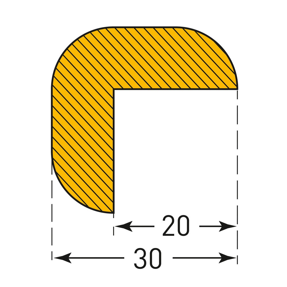 Číslo obrázka výrobku 3: Ochrana proti nárazu pre hrany MORAVIA, magnetická, polkruhová, v × š 30 × 30 mm, dĺžka 1 m