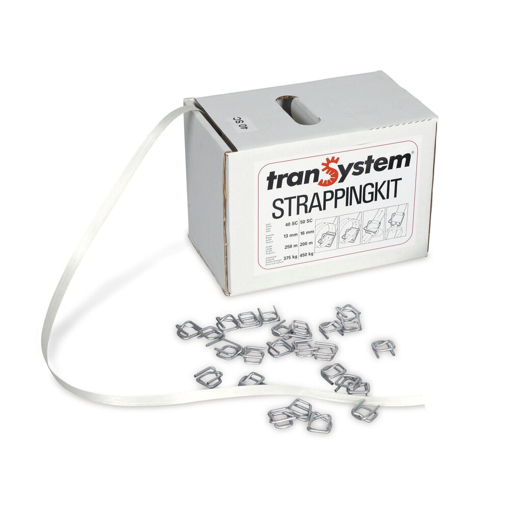Umreifungsband-Set aus PET, verleimt, 16 mm x 200 lfm., inkl. Metallschnallen, weiß Produktabbildung: Umreifungsband-Set aus PET, verleimt, 16 mm x 200 lfm., inkl. Metallschnallen, weiß