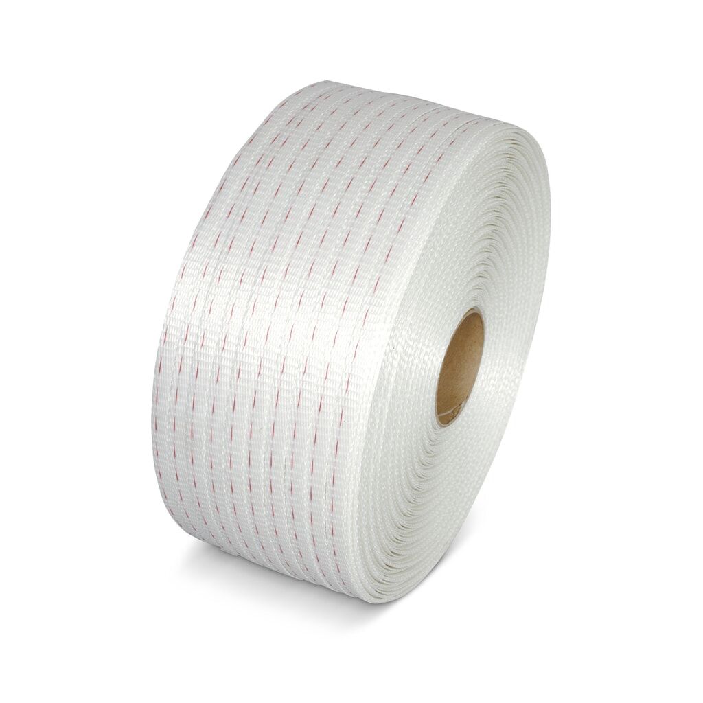 Produktabbildung: Umreifungsband aus Polyester, gewebt, 13 mm x 850 lfm., Kern-Ø 76 mm , weiß