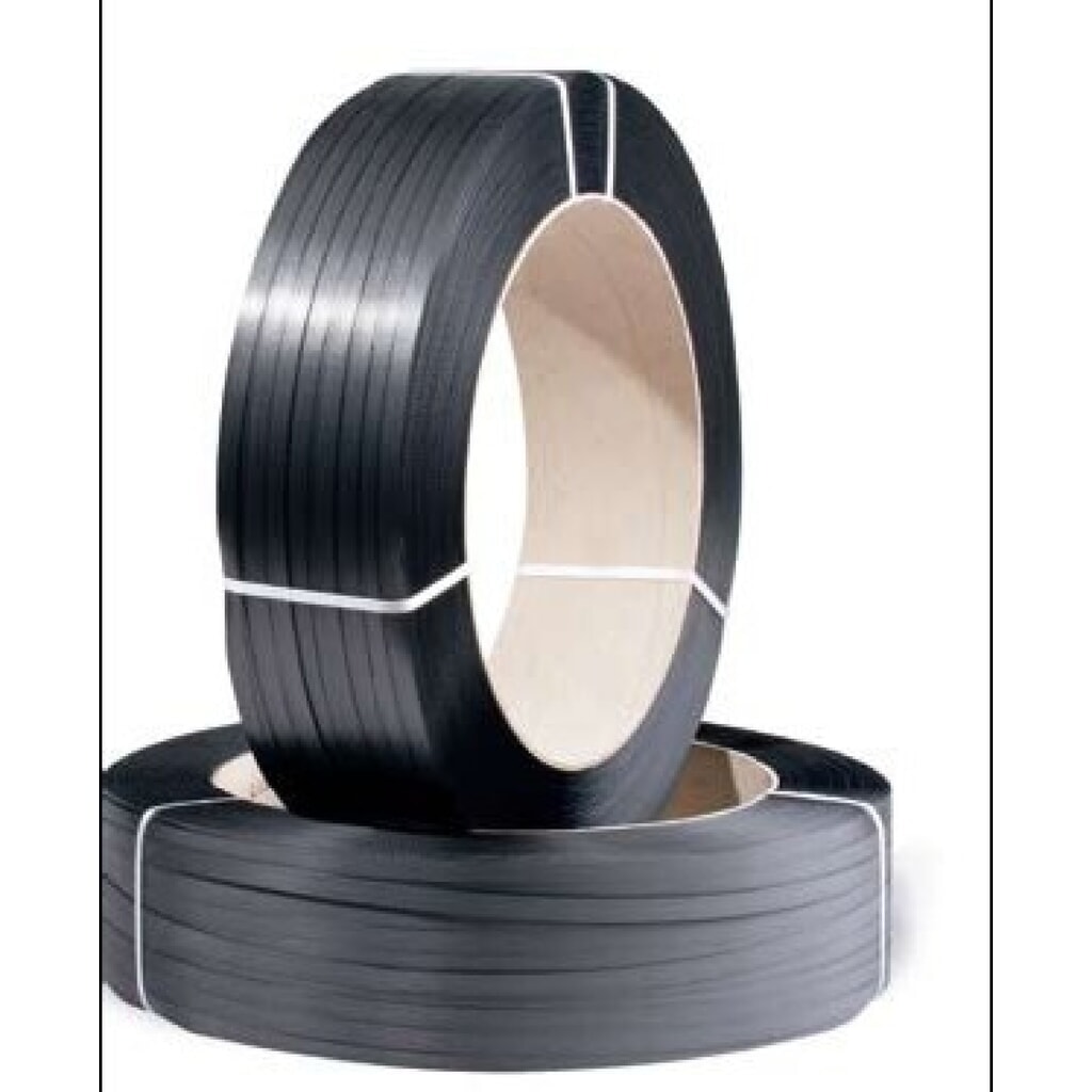 Umreifungsband aus PP, 12 mm x 3.000 lfm., Kern-Ø 200 mm, Stärke 0,55 mm, schwarz Produktabbildung: Umreifungsband aus PP, 12 mm x 3.000 lfm., Kern-Ø 200 mm, Stärke 0,55 mm, schwarz