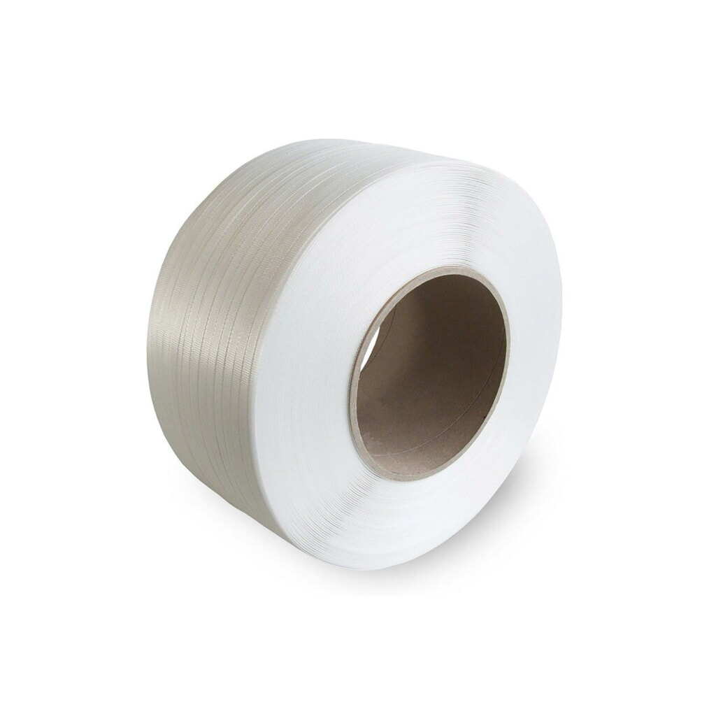 Umreifungsband aus PP für Umreifungsmaschinen, 12 mm x 2.500 lfm., Kern-Ø 200 mm, Stärke 0,65 mm, weiß Produktabbildung: Umreifungsband aus PP für Umreifungsmaschinen, 12 mm x 2.500 lfm., Kern-Ø 200 mm, Stärke 0,65 mm, weiß