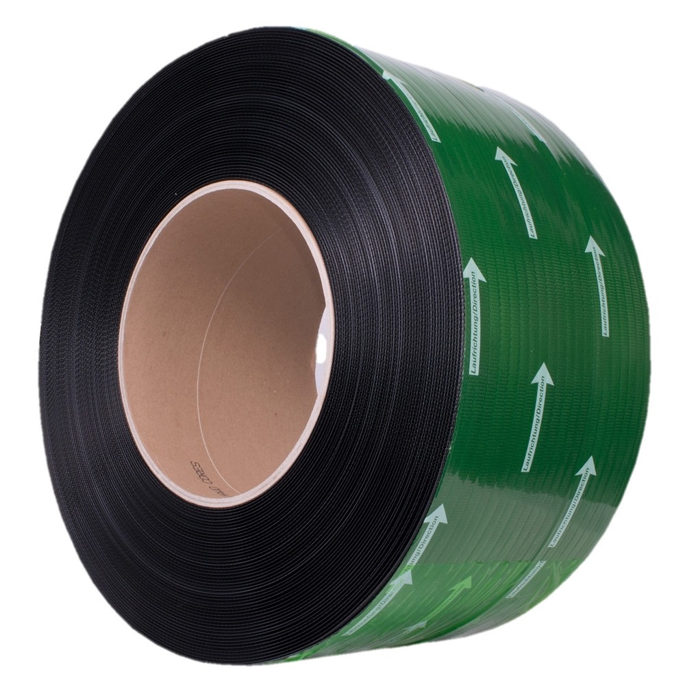 Produktabbildung: Umreifungsband PREMIUM aus PP in Automatenqualität, 12 mm x 3.000 lfm., Kern-Ø 200 mm, Stärke 0,55 mm, schwarz