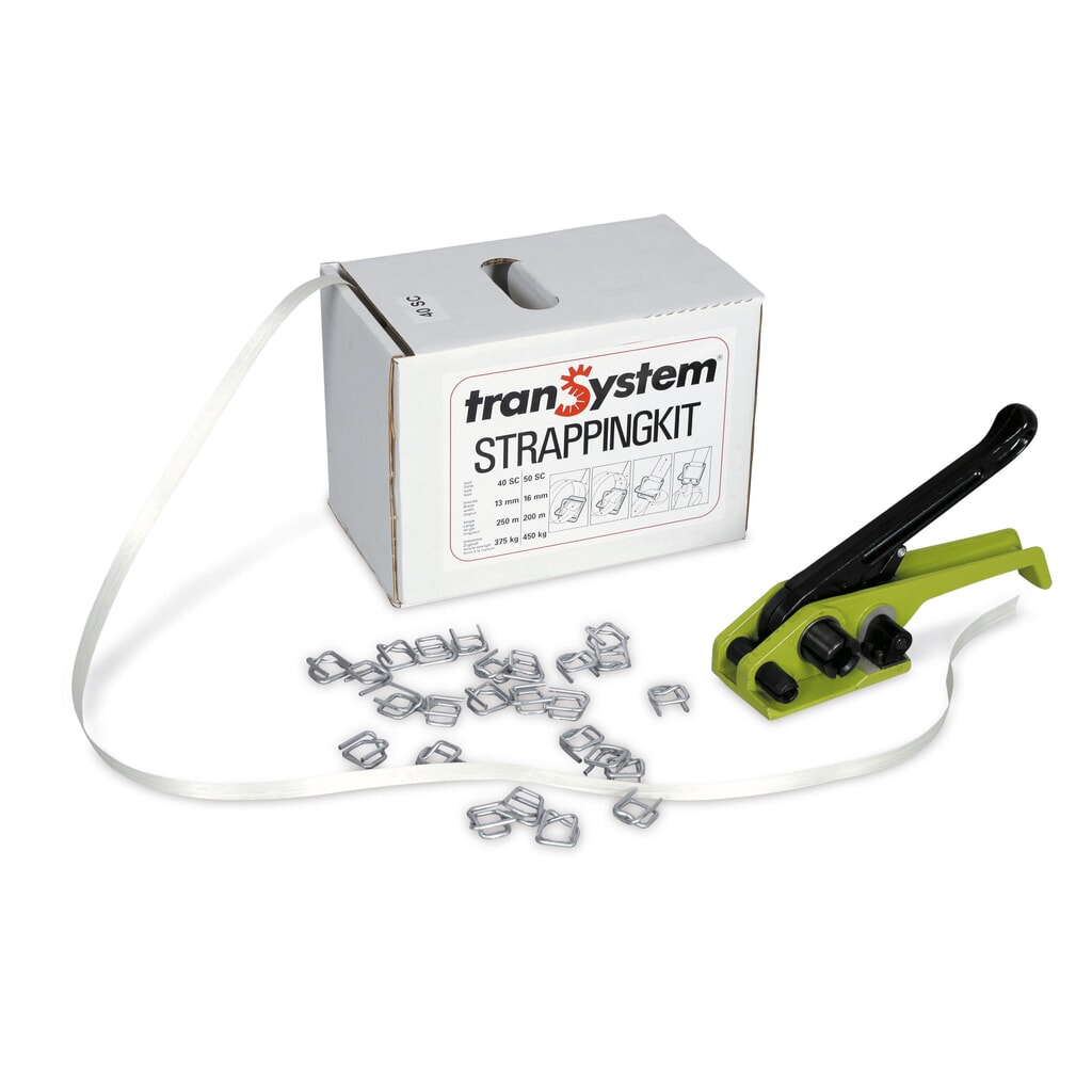 Umreifungsset Einsteiger für PET-Kraftband, für Bandbreite 16 mm Produktabbildung: Umreifungsset Einsteiger für PET-Kraftband, für Bandbreite 16 mm
