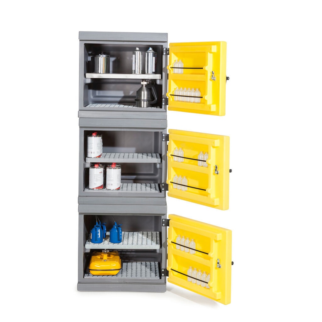 Denios Chemikalienschrank PolyStore Mini, HxBxT 600 x 610 x 640 mm, 2 Gitterroste verzinkt Produktabbildung Nr. 2: Denios Chemikalienschrank PolyStore Mini, HxBxT 600 x 610 x 640 mm, 2 Gitterroste verzinkt