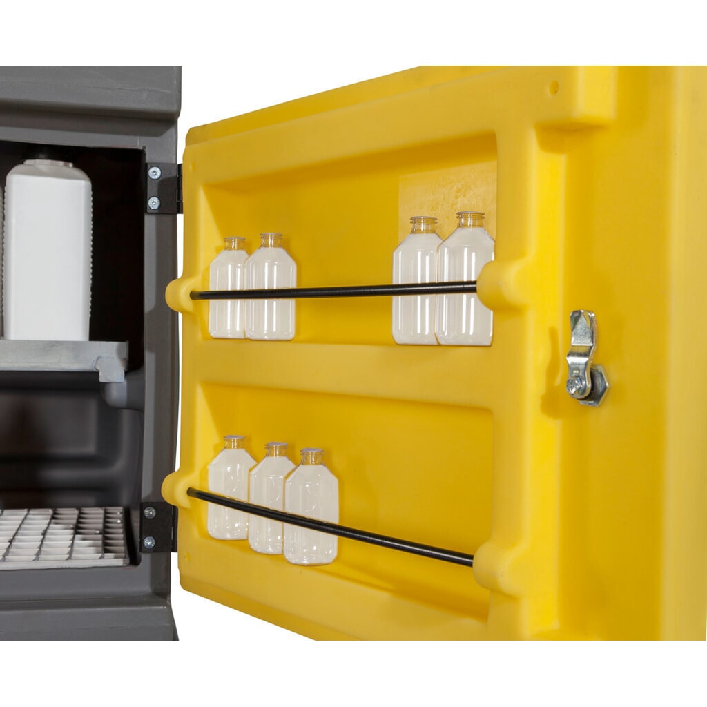 Denios Chemikalienschrank PolyStore Mini, HxBxT 600 x 610 x 640 mm, 2 Gitterroste verzinkt Produktabbildung Nr. 5: Denios Chemikalienschrank PolyStore Mini, HxBxT 600 x 610 x 640 mm, 2 Gitterroste verzinkt