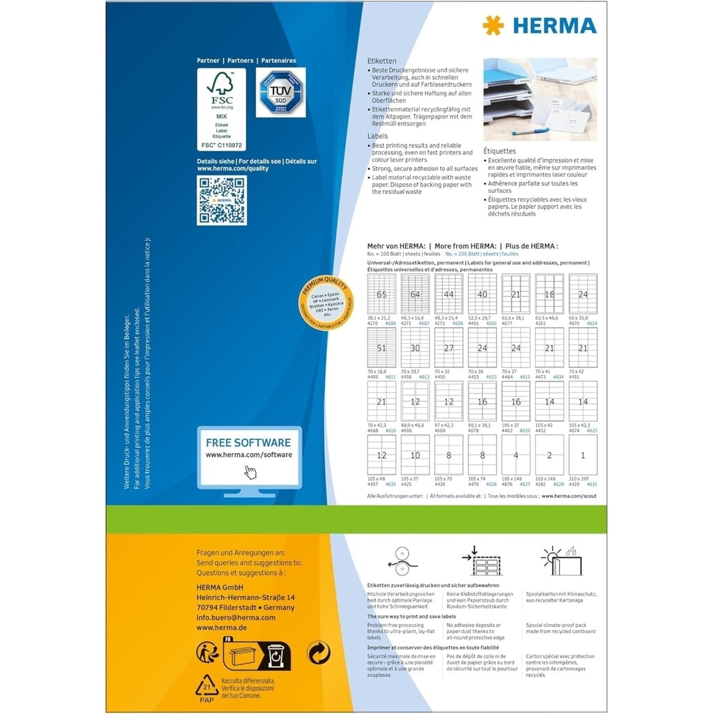 HERMA Superprint-Etiketten 4678 99,1x38,1mm weiß 1.400 St./Pack Produktabbildung Nr. 3: HERMA Superprint-Etiketten 4678 99,1x38,1mm weiß 1.400 St./Pack