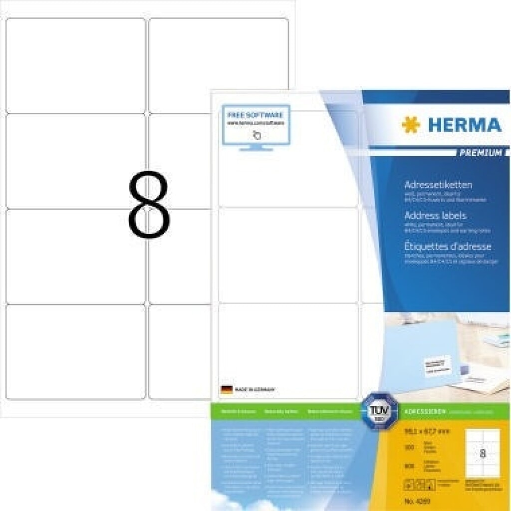 HERMA Etikett SuperPrint 4269 99,1x67,7mm weiß 800 Etik./Pack. Produktabbildung: HERMA Etikett SuperPrint 4269 99,1x67,7mm weiß 800 Etik./Pack.