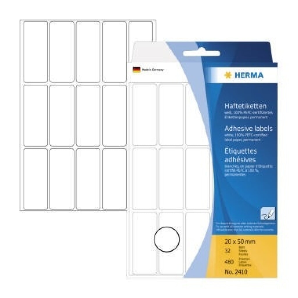 HERMA Vielzwecketikett 2410 20x50mm Papier weiß 480 St./Pack. Produktabbildung: HERMA Vielzwecketikett 2410 20x50mm Papier weiß 480 St./Pack.