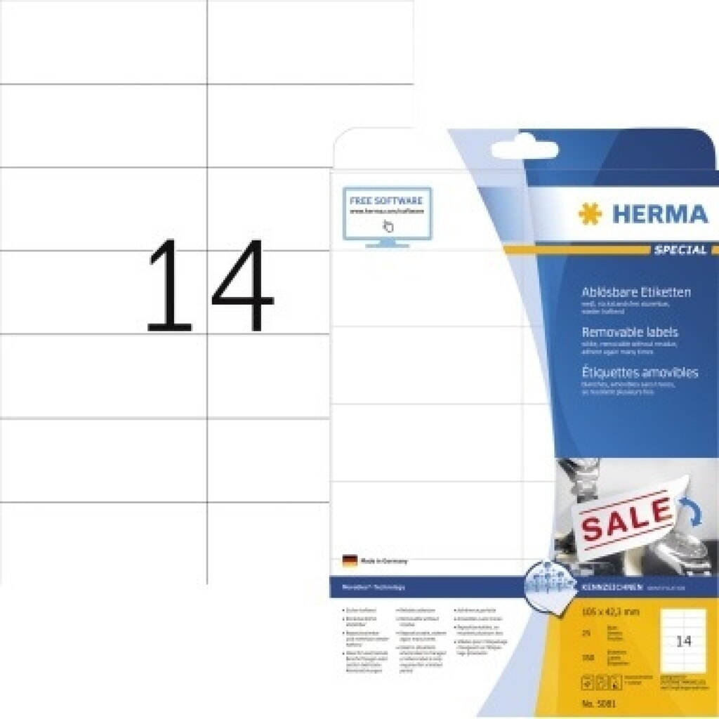 HERMA Etikett Movables 5081 105x42,3mm weiß 350 St./Pack. Produktabbildung: HERMA Etikett Movables 5081 105x42,3mm weiß 350 St./Pack.
