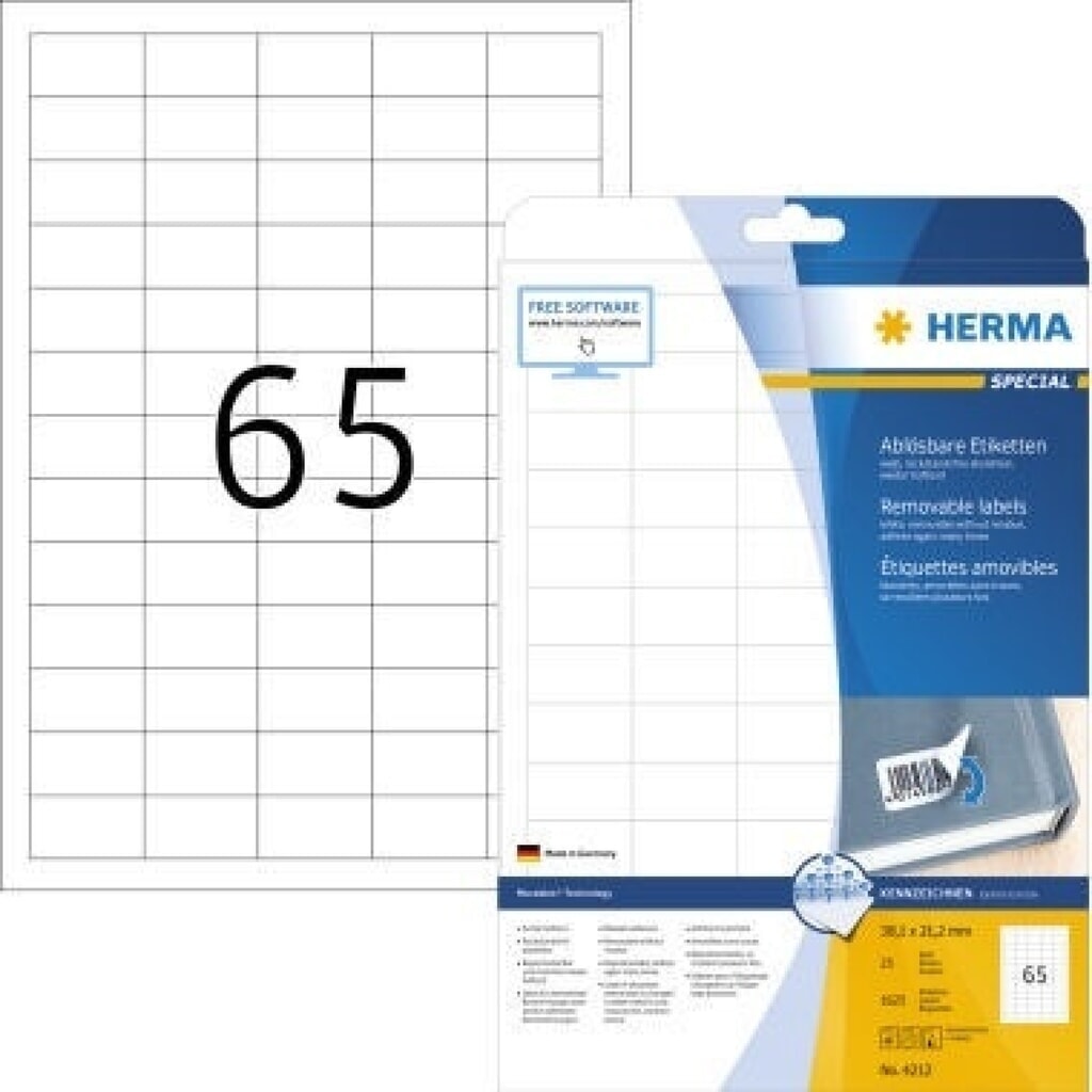 Produktabbildung: HERMA Etikett Movables 4212 38,1x21,2mm weiß 1.625 St./Pack.