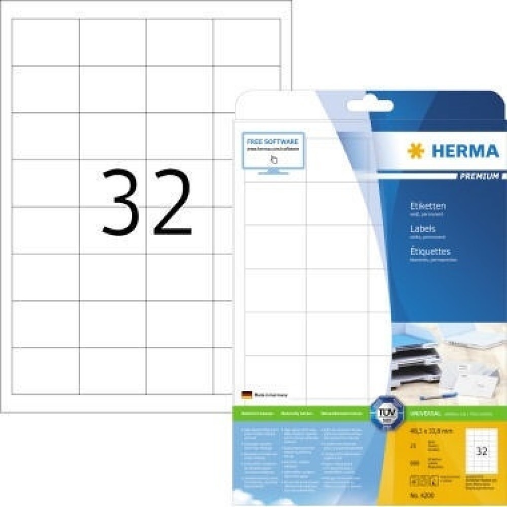 Produktabbildung: HERMA Etikett PREMIUM 4200 48,3x33,8 mm weiß 800 St./Pack.