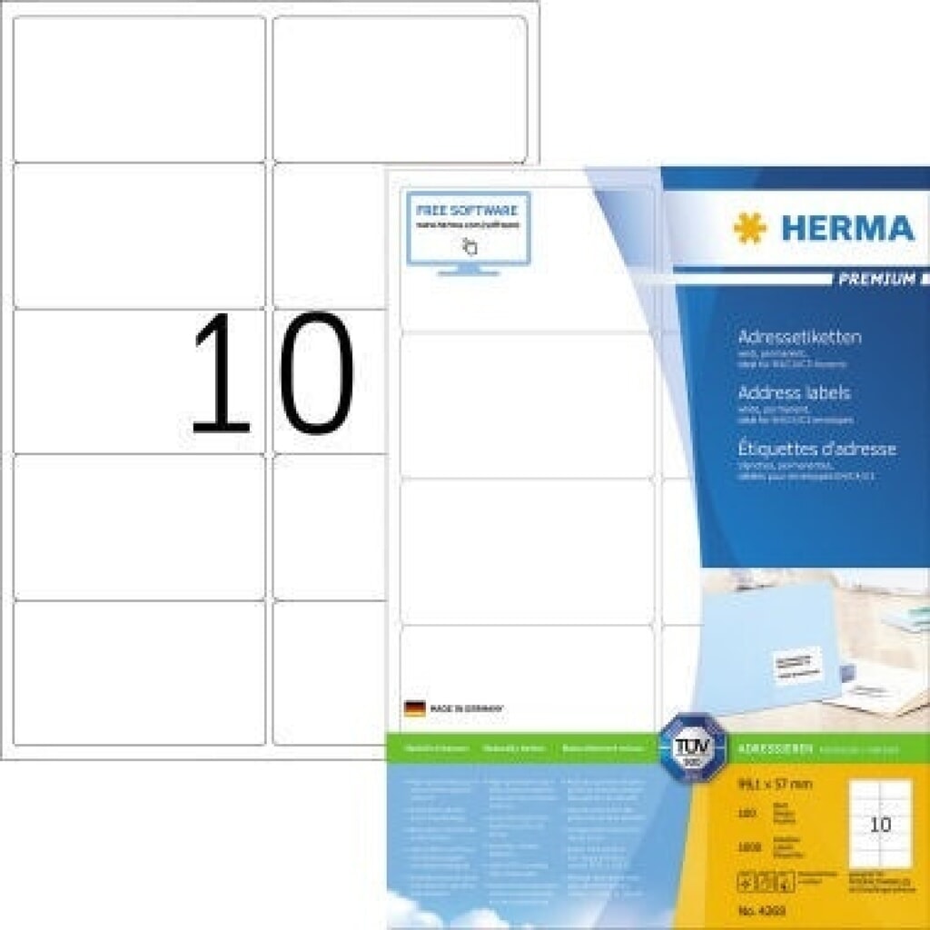 Herma Etikett 4268 99,1 x 57 mm matt Papier weiß 1.000 St./Pack. Produktabbildung: Herma Etikett 4268 99,1 x 57 mm matt Papier weiß 1.000 St./Pack.