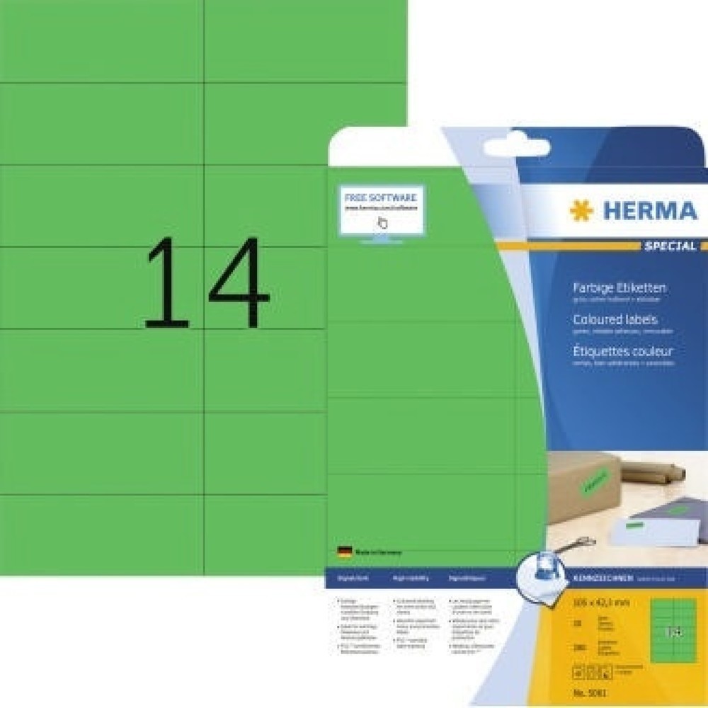 Produktabbildung: HERMA Etikett SuperPrint 5061 105x42,3mm grün 280 St./Pack.