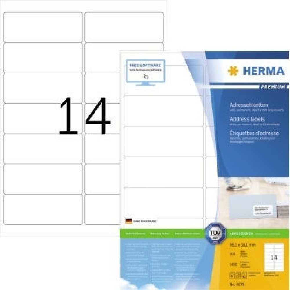 Produktabbildung: HERMA Superprint-Etiketten 4678 99,1x38,1mm weiß 1.400 St./Pack