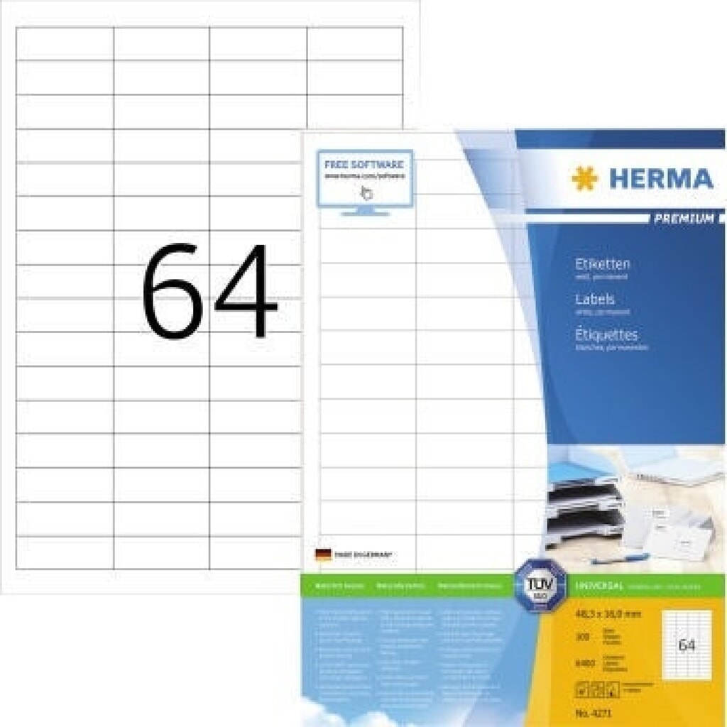 Produktabbildung: HERMA Etikett PREMIUM 4271 48,3x16,9mm weiß 6.400 St./Pack.