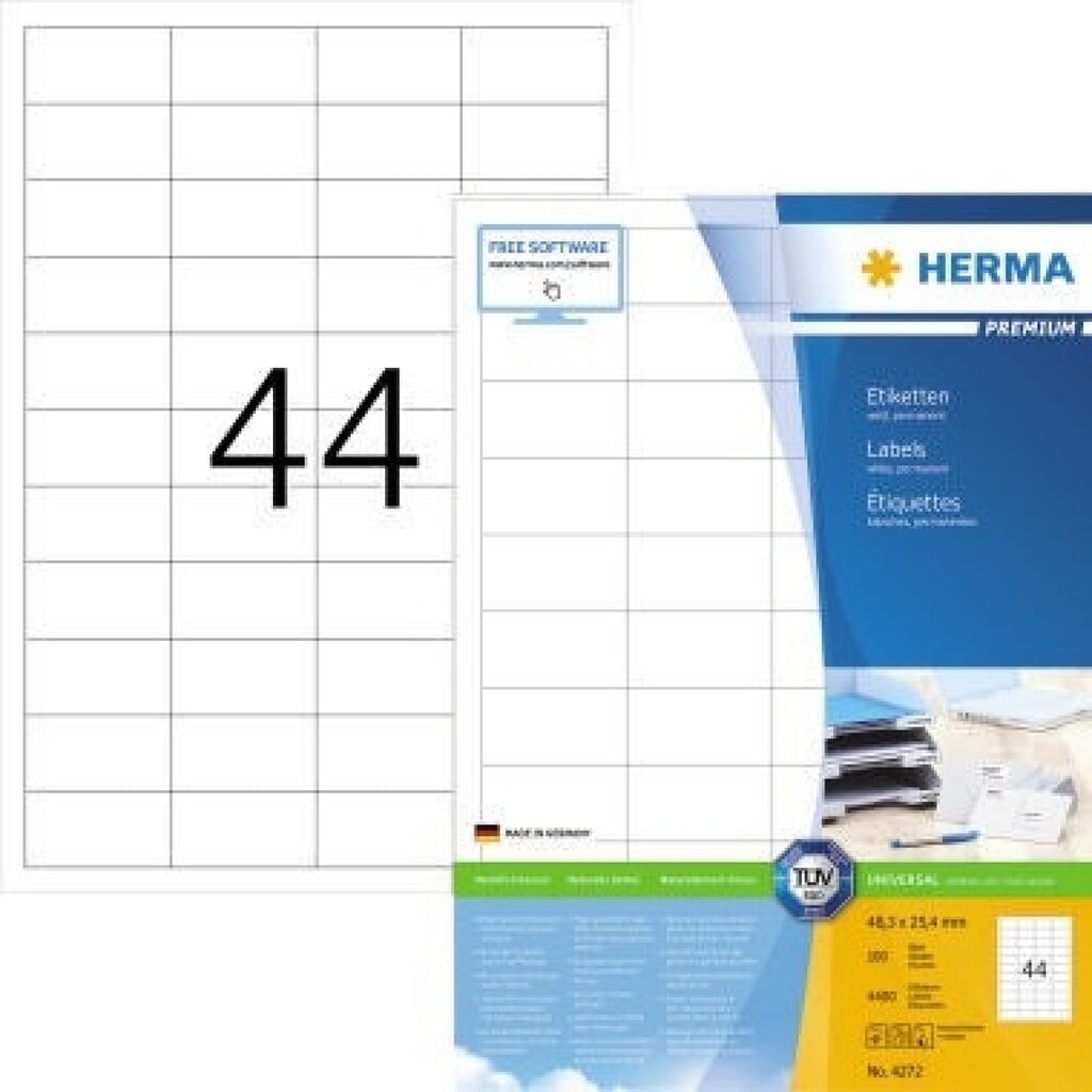 HERMA Etikett PREMIUM 4272 48,3x25,4mm weiß 4.400 St./Pack. Produktabbildung: HERMA Etikett PREMIUM 4272 48,3x25,4mm weiß 4.400 St./Pack.