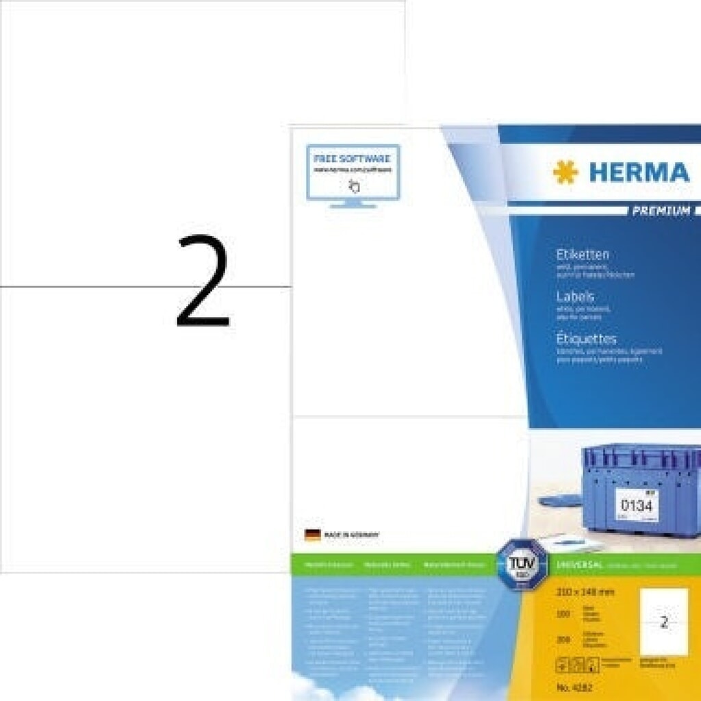 HERMA Etikett PREMIUM 4282 210x148,5mm weiß 200 St./Pack. Produktabbildung: HERMA Etikett PREMIUM 4282 210x148,5mm weiß 200 St./Pack.