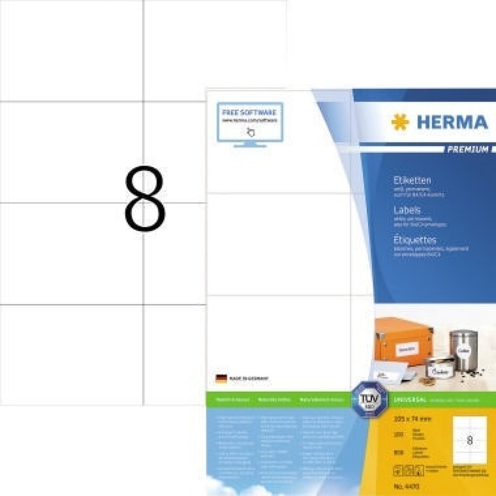 Produktabbildung: HERMA Etikett PREMIUM 4470 105x74mm weiß 800 St./Pack.