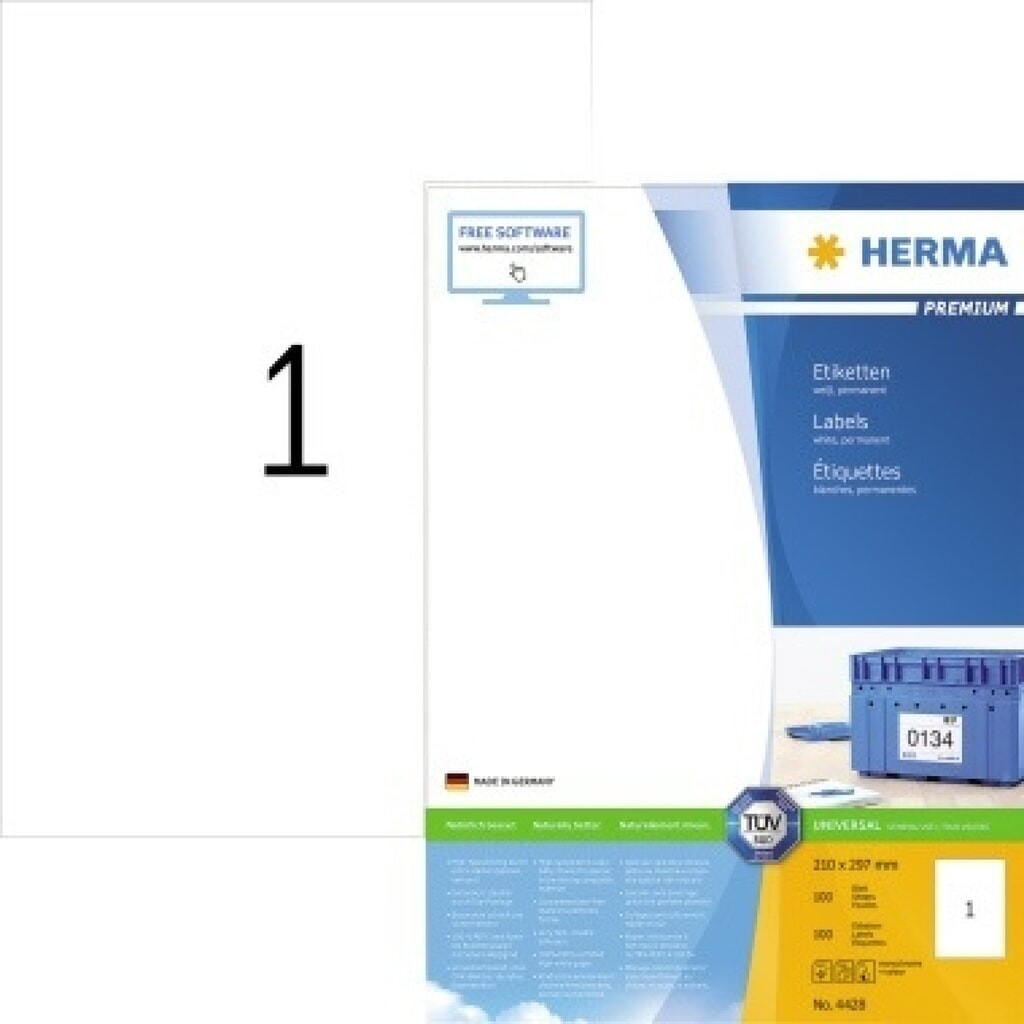 HERMA Etikett PREMIUM 4428 210x297mm weiß 100 St./Pack. Produktabbildung: HERMA Etikett PREMIUM 4428 210x297mm weiß 100 St./Pack.