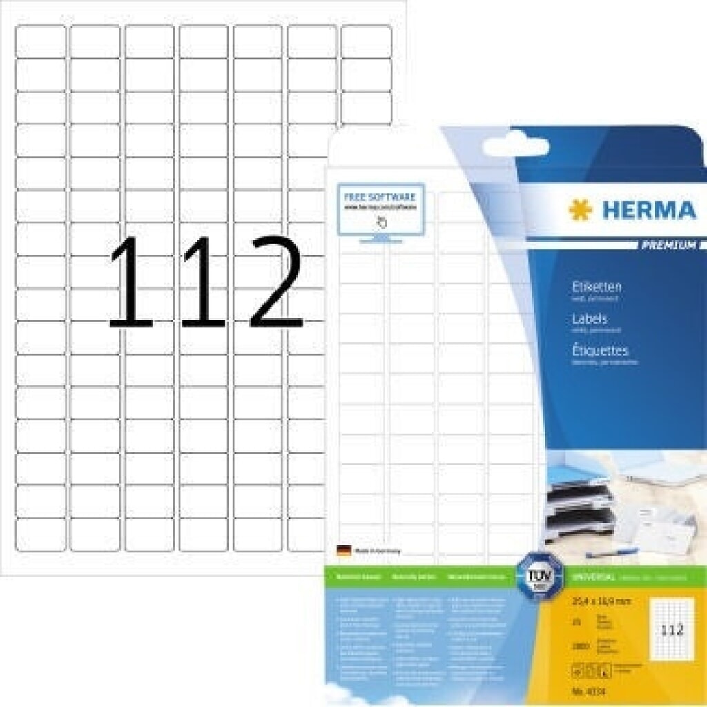 HERMA Etikett PREMIUM 4334 25,4x16,9mm weiß 2.800 St./Pack. Produktabbildung: HERMA Etikett PREMIUM 4334 25,4x16,9mm weiß 2.800 St./Pack.