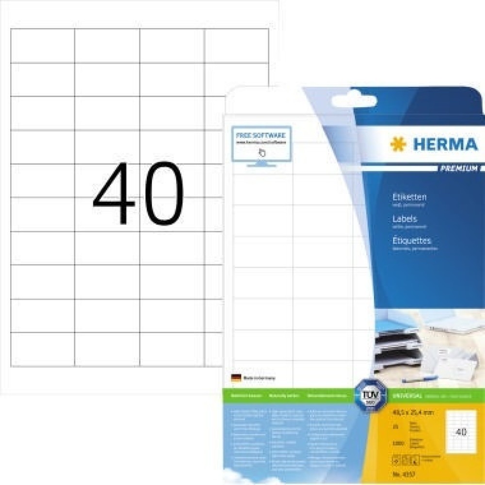 Produktabbildung: HERMA Etikett PREMIUM 4357 48,5x25,4mm sk weiß 1.000 St./Pack.