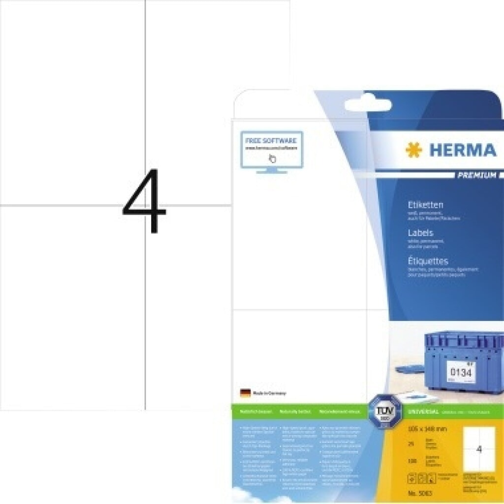 Produktabbildung: HERMA Etikett PREMIUM 5063 105x148mm weiß 100 St./Pack.