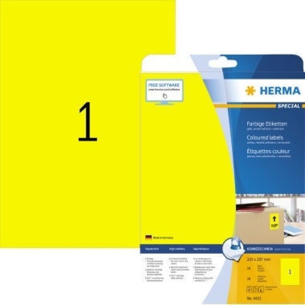Produktabbildung: HERMA Etikett SPECIAL 4421 210x297mm gelb 20 St./Pack.