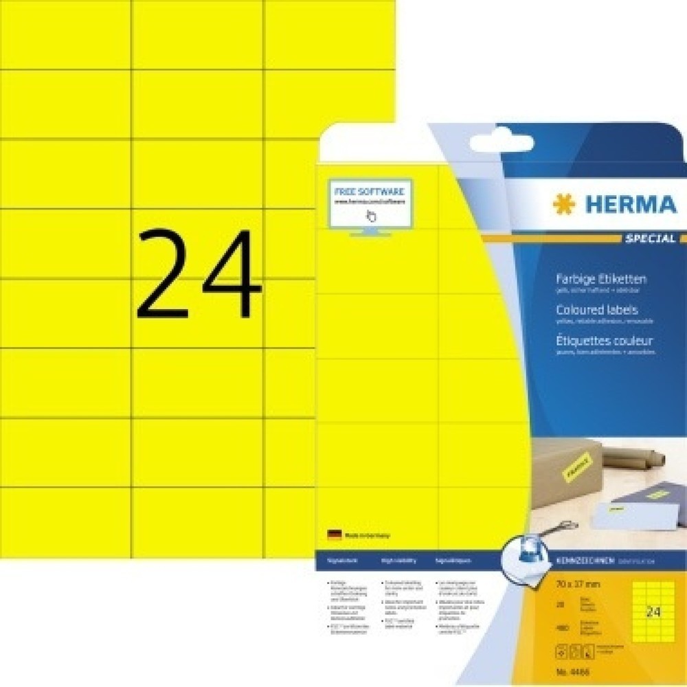 Produktabbildung: HERMA Etikett SPECIAL 4466 70x37mm gelb 480 St./Pack.
