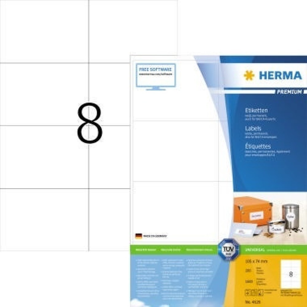 Produktabbildung: HERMA Etikett PREMIUM 4626 105x74mm weiß 1.600 St./Pack.